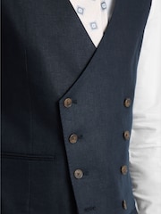 MOSS Navy Slim Fit Twill Linen Suit Waistcoat - Image 3 of 3