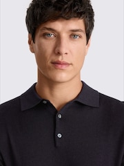 MOSS Blue Merino Knitted Polo Shirt - Image 2 of 4