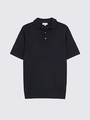 MOSS Blue Merino Knitted Polo Shirt - Image 4 of 4