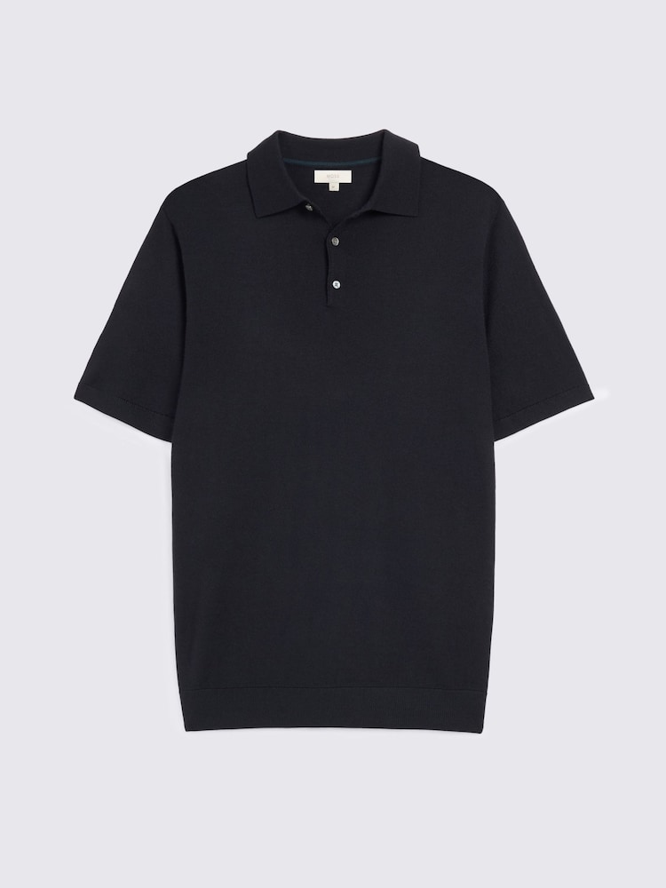 MOSS Blue Merino Knitted Polo Shirt - Image 4 of 4