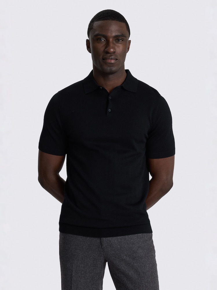 MOSS Black Merino Knitted Polo Shirt - Image 1 of 4
