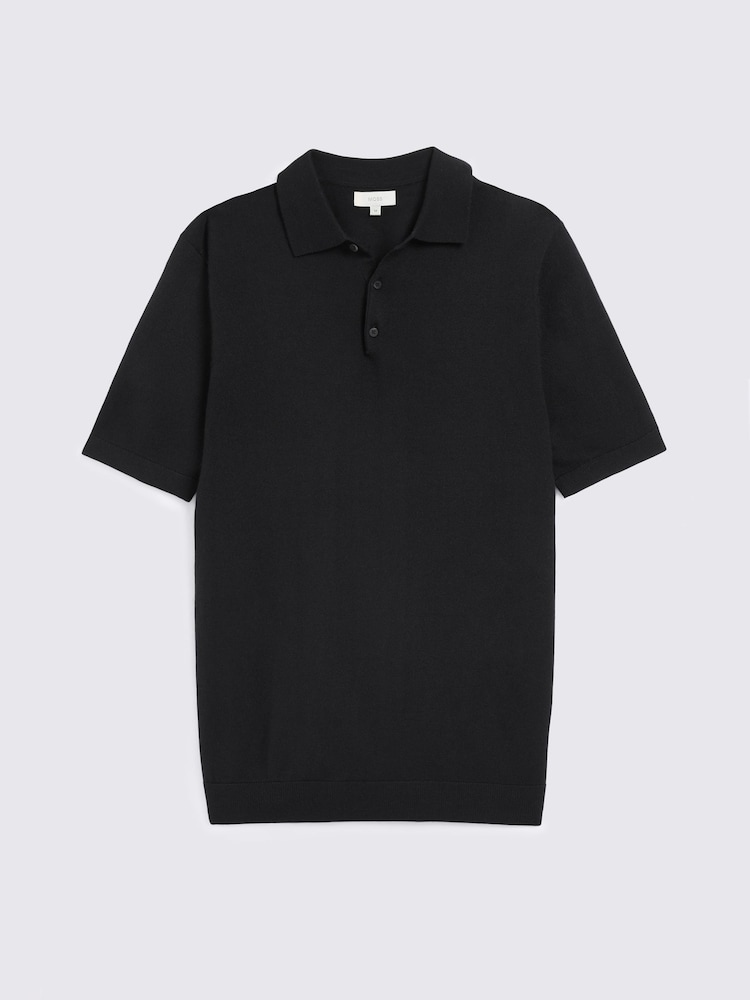 MOSS Black Merino Knitted Polo Shirt - Image 4 of 4