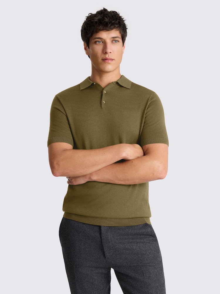 MOSS Green Merino Knitted Polo Shirt - Image 1 of 3