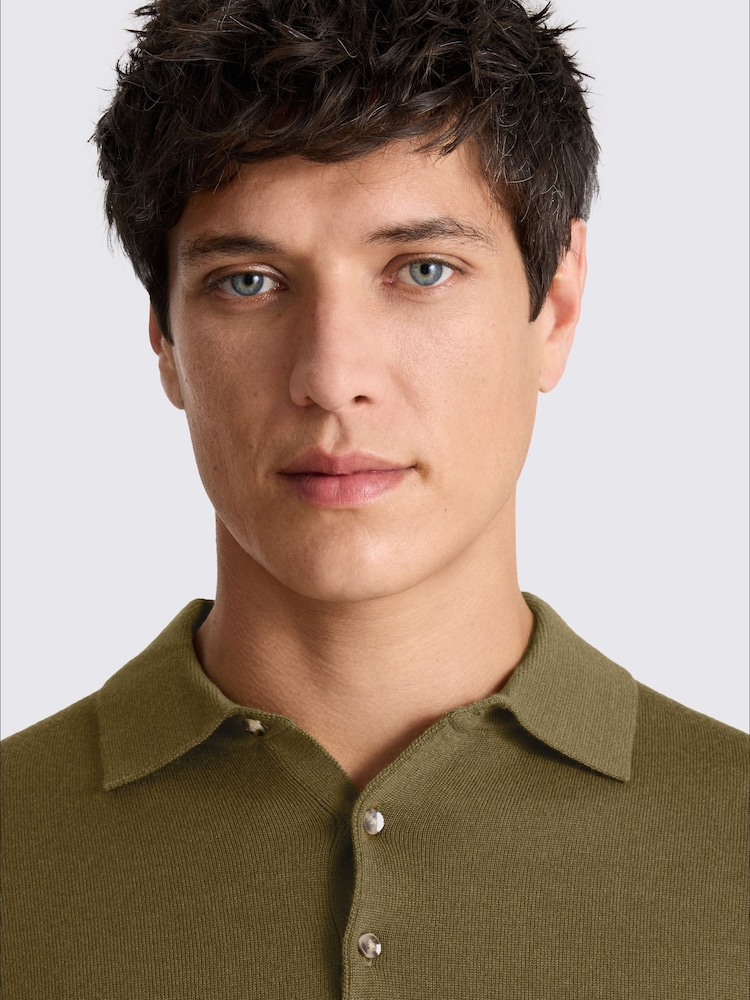 MOSS Green Merino Knitted Polo Shirt - Image 2 of 3