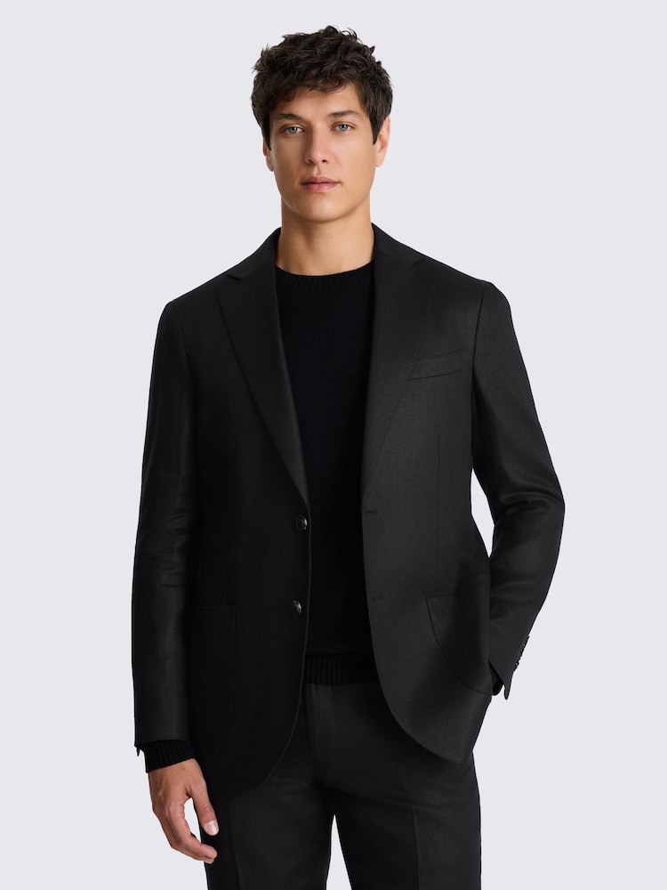 MOSS Black Tailored Fit Twill Linen Suit Jacket - Image 1 of 5