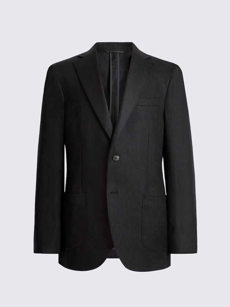 MOSS Black Tailored Fit Twill Linen Suit Jacket - Image 5 of 5