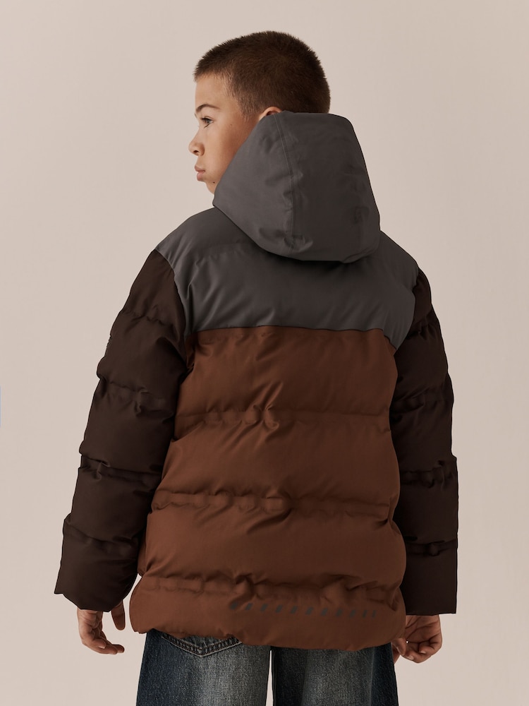 Brown Colourblock Waterproof Padded Coat (3-17yrs) - Image 2 of 7 Brown Colourblock Waterproof Padded Coat (3-17yrs) - Image 2 of 7