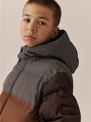 Brown Colourblock Waterproof Padded Coat (3-17yrs) - Image 5 of 7