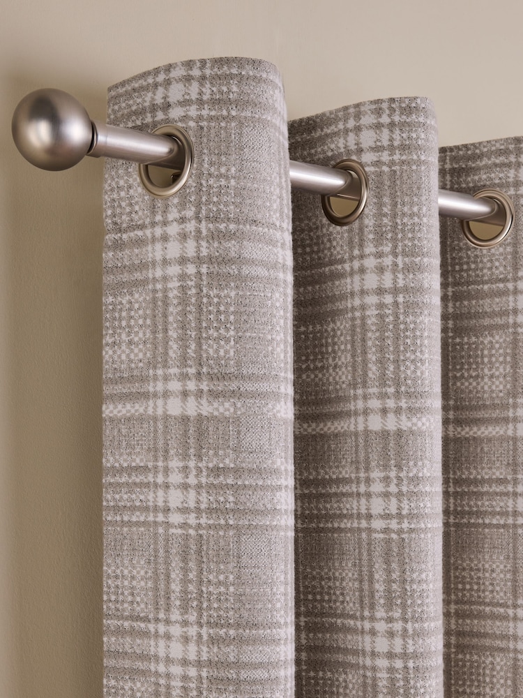 Natural Chenille Dogtooth Check Super Thermal Eyelet Curtains - Image 1 of 6 Natural Chenille Dogtooth Check Super Thermal Eyelet Curtains - Image 1 of 6