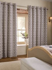 Natural Chenille Dogtooth Check Super Thermal Eyelet Curtains - Image 2 of 6