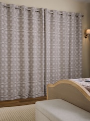 Natural Chenille Dogtooth Check Super Thermal Eyelet Curtains - Image 4 of 6