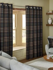 Brown/Burgundy Heritage Brushed Check Super Thermal Eyelet Curtains - Image 2 of 5