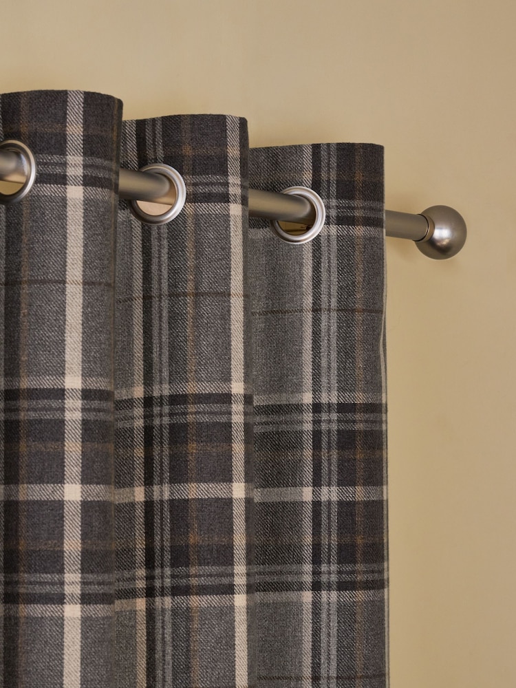 Charcoal Grey Brushed Check Super Thermal Eyelet Curtains - Image 1 of 6
