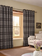 Charcoal Grey Brushed Check Super Thermal Eyelet Curtains - Image 2 of 6