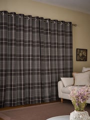 Charcoal Grey Brushed Check Super Thermal Eyelet Curtains - Image 3 of 6