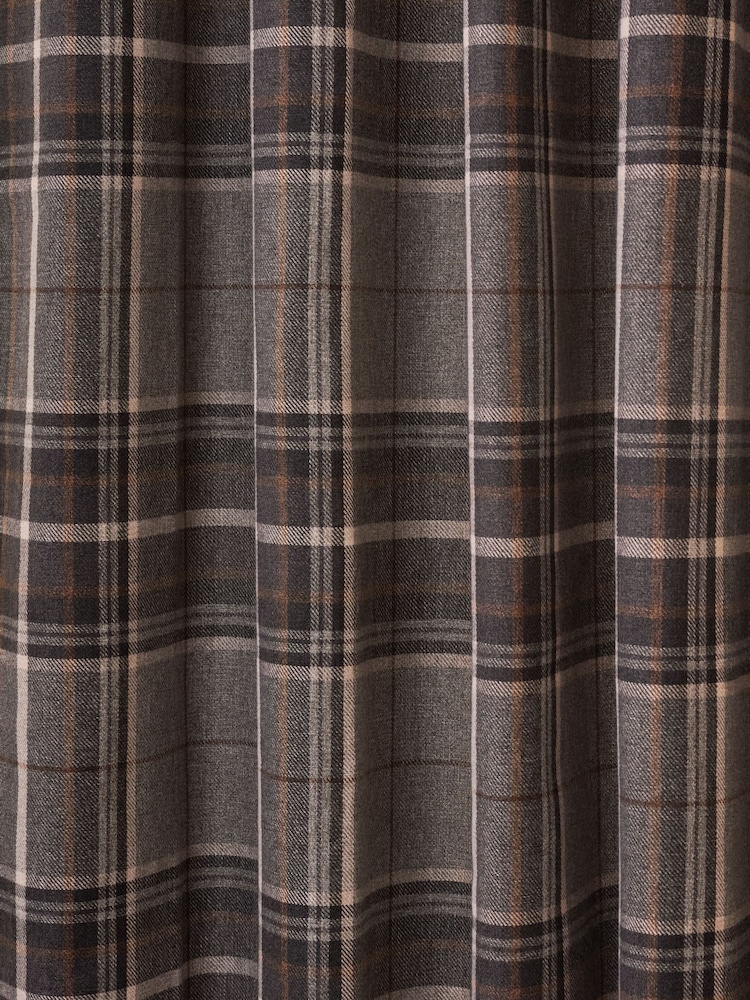 Charcoal Grey Brushed Check Super Thermal Eyelet Curtains - Image 6 of 6
