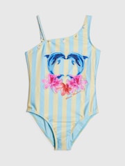 River Island Blue Dolphin Stripe Aysmmetric Swimsuit - Image 1 of 4