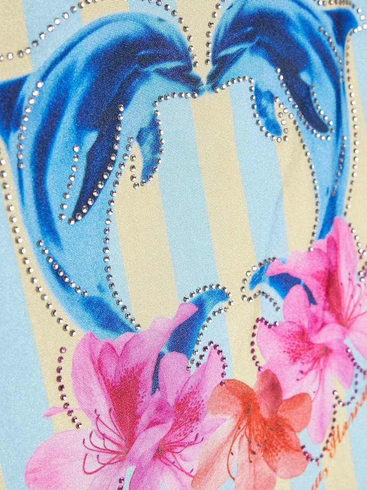 River Island Blue Dolphin Stripe Aysmmetric Swimsuit - Image 4 of 4