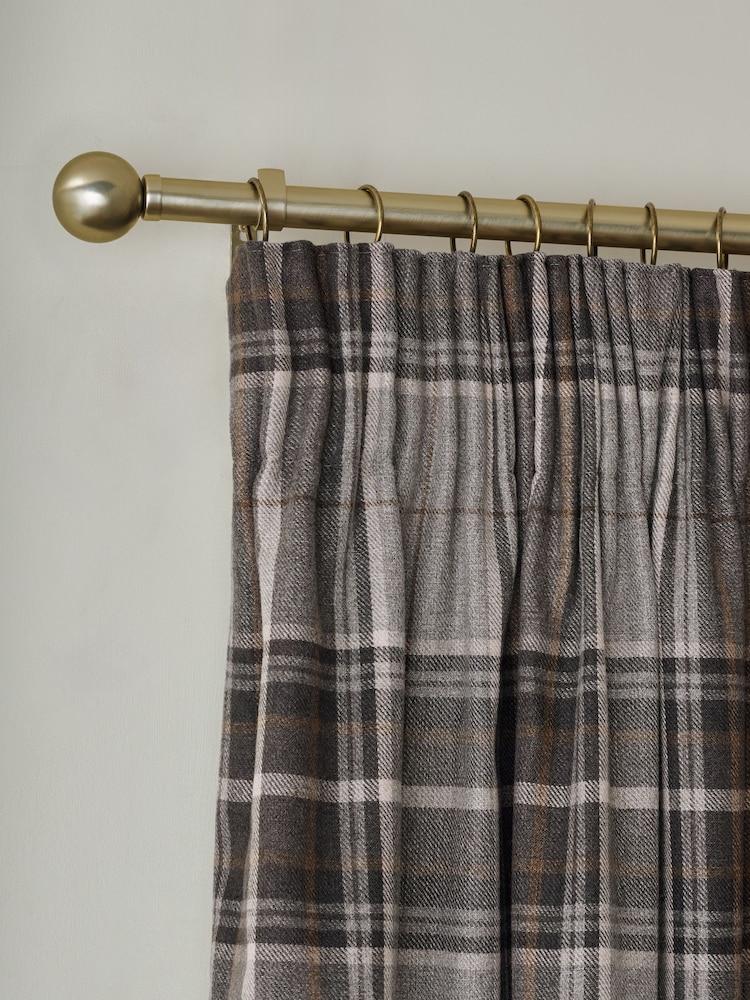 Charcoal Grey Brushed Check Pencil Pleat Lined Curtains - Image 2 of 5 Charcoal Grey Brushed Check Pencil Pleat Lined Curtains - Image 2 of 5