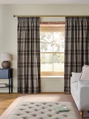 Charcoal Grey Brushed Check Pencil Pleat Lined Curtains - Image 3 of 5