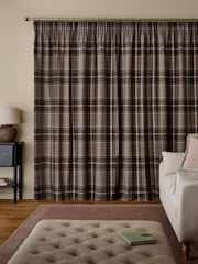 Charcoal Grey Brushed Check Pencil Pleat Lined Curtains - Image 4 of 5
