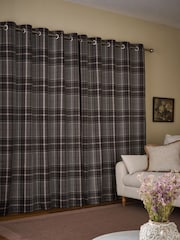 Charcoal Grey Brushed Check Lined Eyelet Curtains - Image 3 of 6