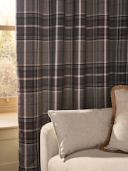 Charcoal Grey Brushed Check Lined Eyelet Curtains - Image 5 of 6