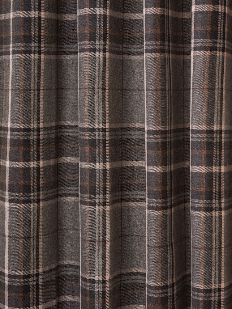 Charcoal Grey Brushed Check Lined Eyelet Curtains - Image 5 of 5 Charcoal Grey Brushed Check Lined Eyelet Curtains - Image 5 of 5