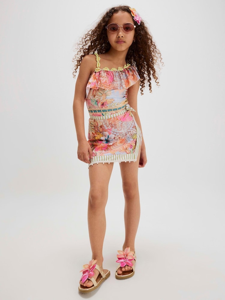 River Island Orange Del Maar Aysmmetric Swimsuit & Skirt Set - Image 1 of 5
