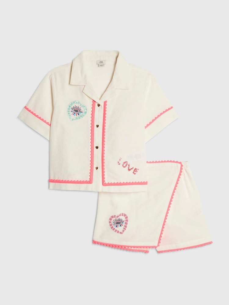 River Island White Neon Embellished Shirt & Skort Set - Image 1 of 5