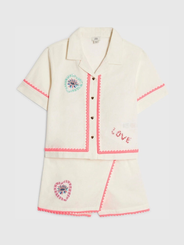 River Island White Neon Embellished Shirt & Skort Set - Image 2 of 5