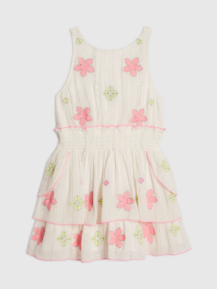 River Island White Neon Embrodiered Scallop Sun Dress - Image 1 of 4
