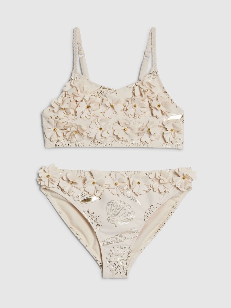 River Island Cream 3D Foil Flower Bikini - Image 1 of 4