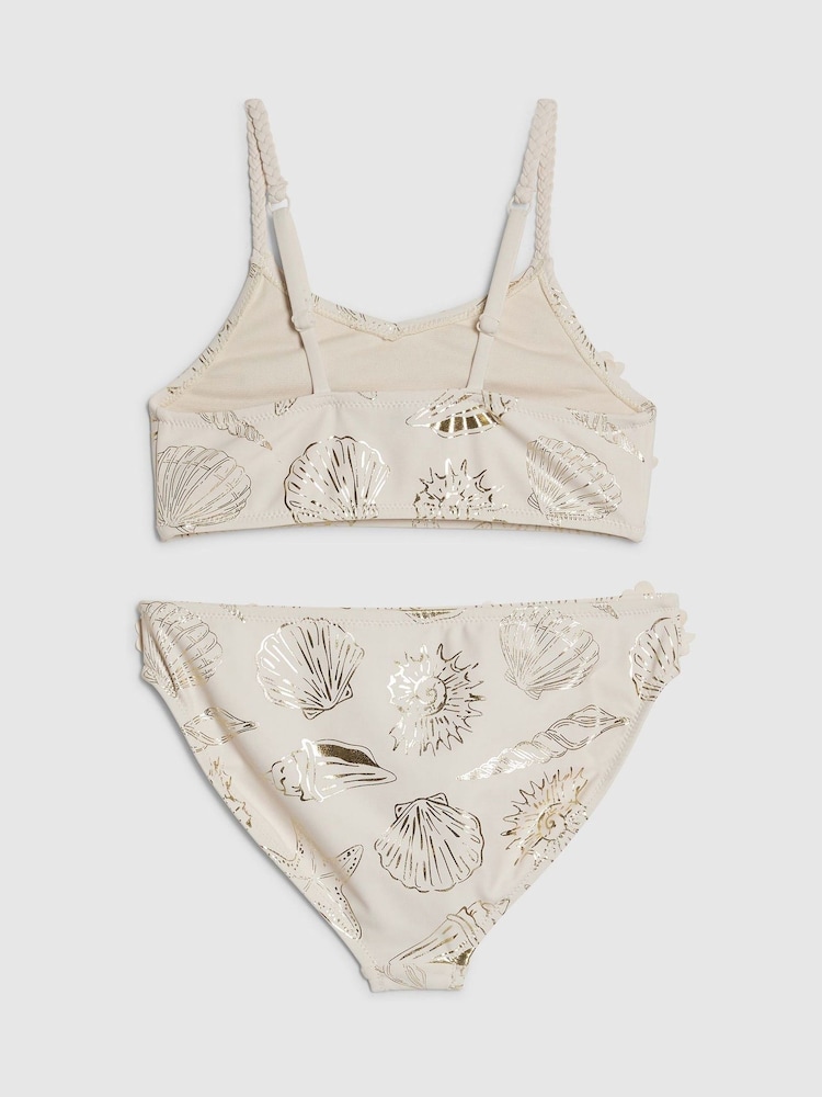 River Island Cream 3D Foil Flower Bikini - Image 2 of 4