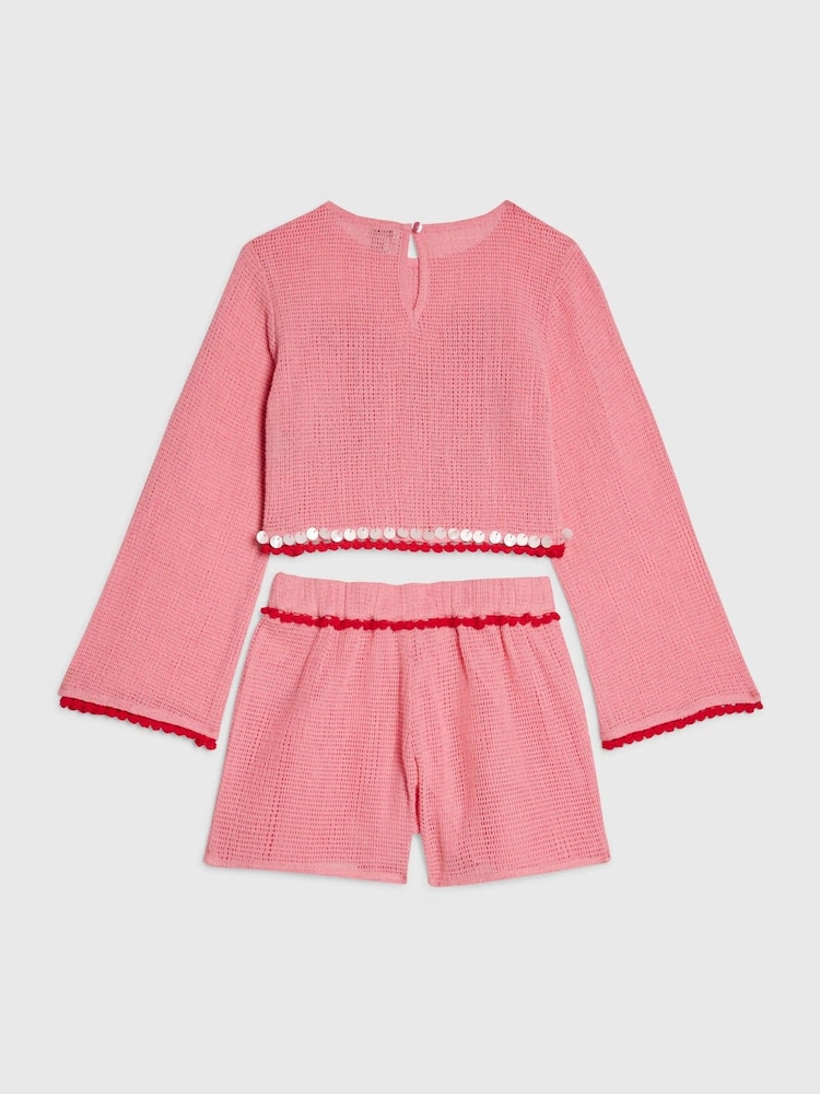 River Island Embrodiered Crochet Tassle Top & Shorts Set - Image 2 of 4