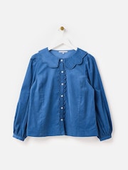 Oliver Bonas Blue Corduroy Scalloped Button Up Collar Shirt - Image 1 of 8