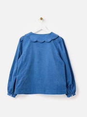 Oliver Bonas Blue Corduroy Scalloped Button Up Collar Shirt - Image 2 of 8