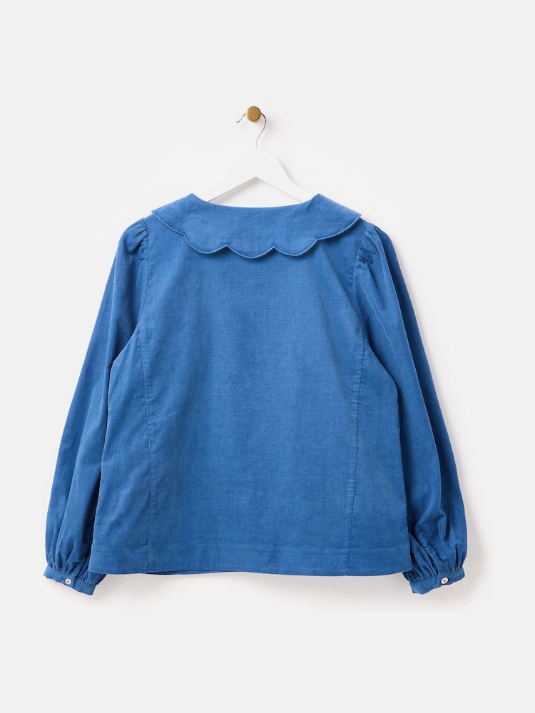 Oliver Bonas Blue Corduroy Scalloped Button Up Collar Shirt - Image 2 of 8