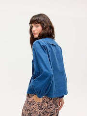 Oliver Bonas Blue Corduroy Scalloped Button Up Collar Shirt - Image 7 of 8