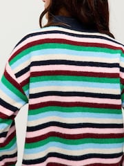 Oliver Bonas Blue Multicoloured Striped Collared Button Up Knitted Cardigan - Image 2 of 8