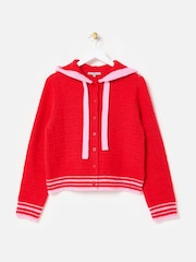 Oliver Bonas Red Red Hooded Button Up Knitted Cardigan - Image 3 of 8