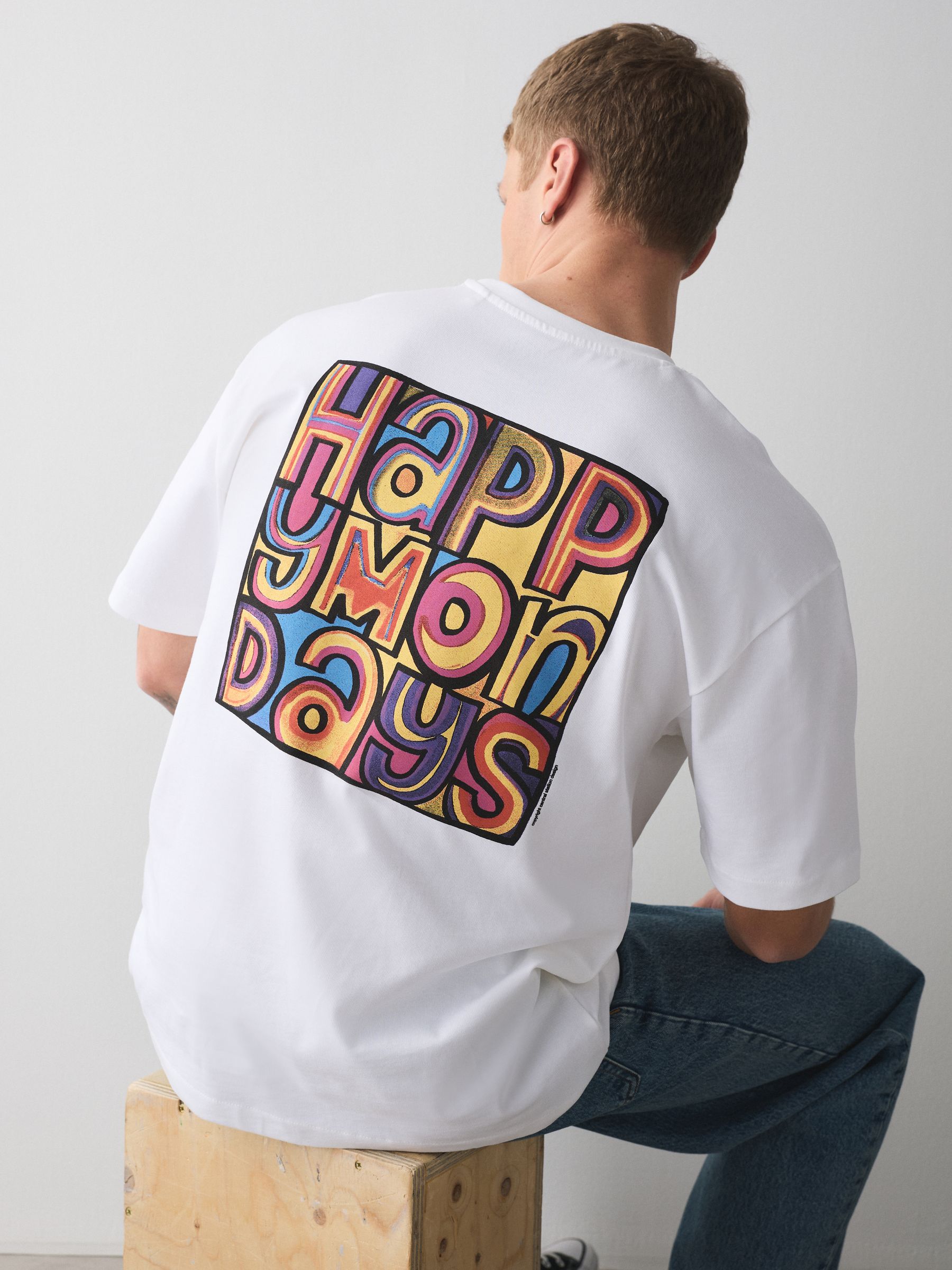 Buy White Happy Monday Relaxed Fit Band Graphic Print T-Shirt from