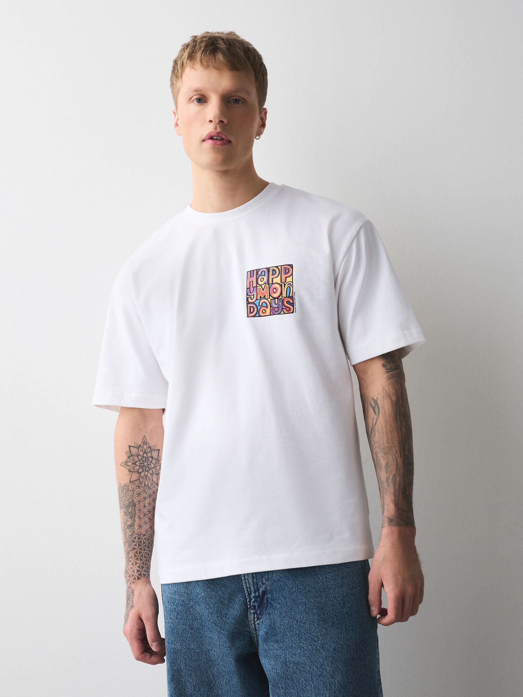 Buy White Happy Monday Relaxed Fit Band Graphic Print T-Shirt from