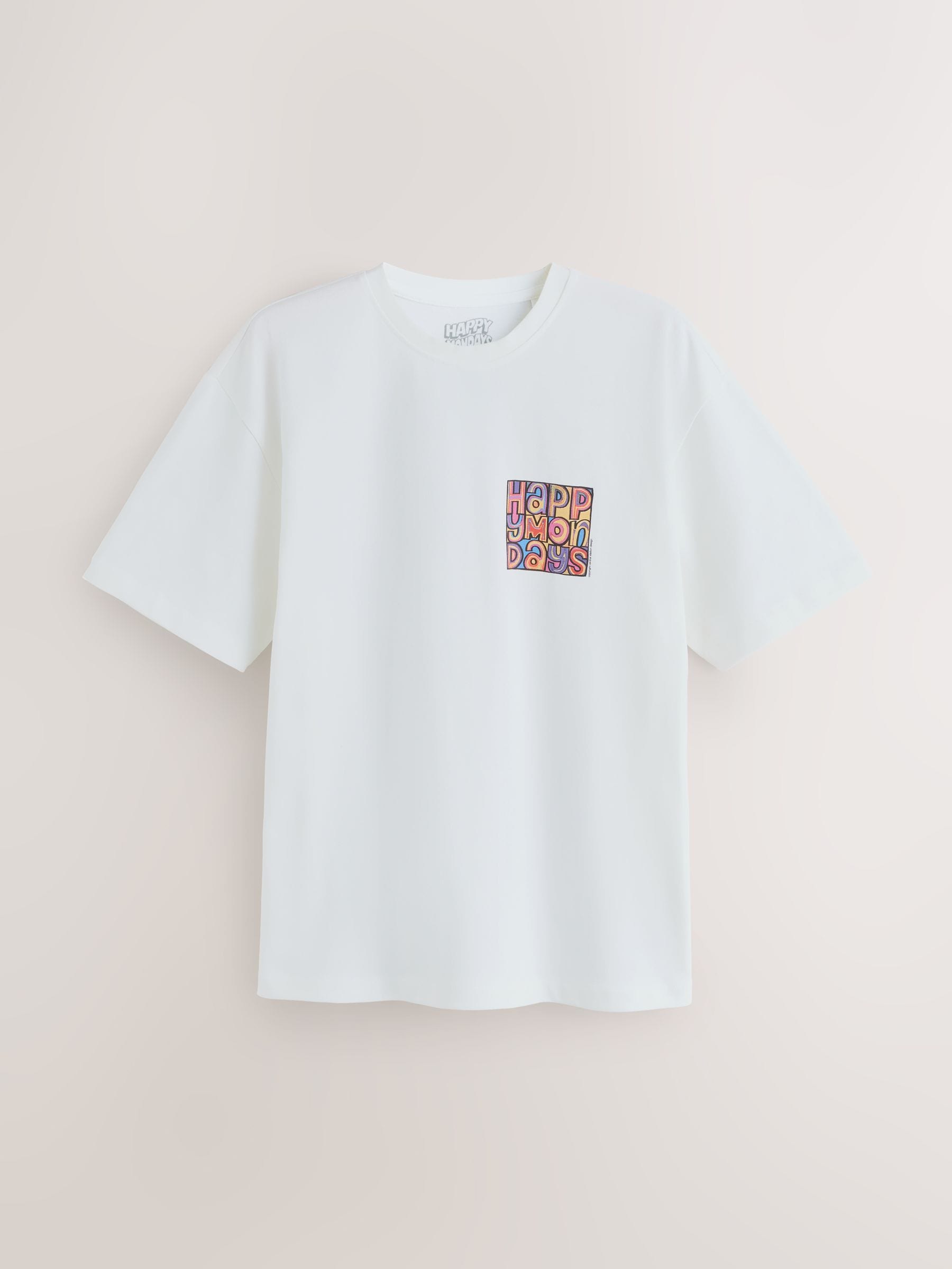 Buy White Happy Monday Relaxed Fit Band Graphic Print T-Shirt from