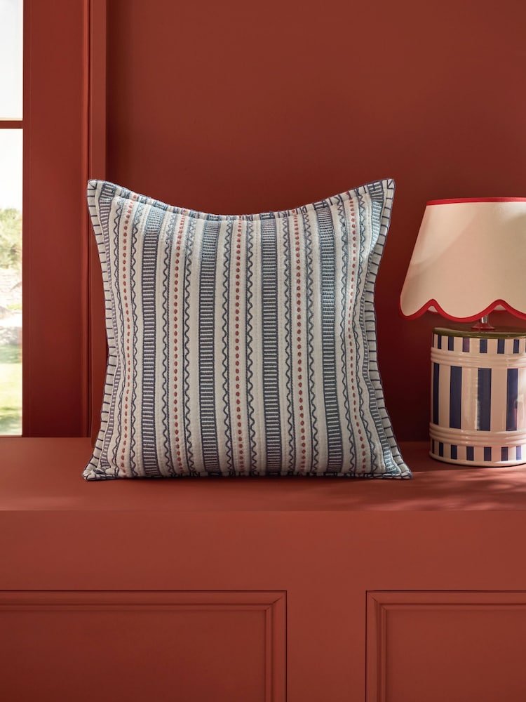 Lia Gold x Next Blue/White Mark Making Stripe Cushion - Image 2 of 6 Lia Gold x Next Blue/White Mark Making Stripe Cushion - Image 2 of 6