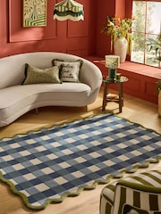 Lia Gold x Next Blue Gingham Scallop Wool Tufted Rug - Image 1 of 5