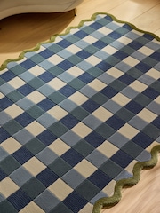 Lia Gold x Next Blue Gingham Scallop Wool Tufted Rug - Image 2 of 5