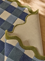 Lia Gold x Next Blue Gingham Scallop Wool Tufted Rug - Image 4 of 5