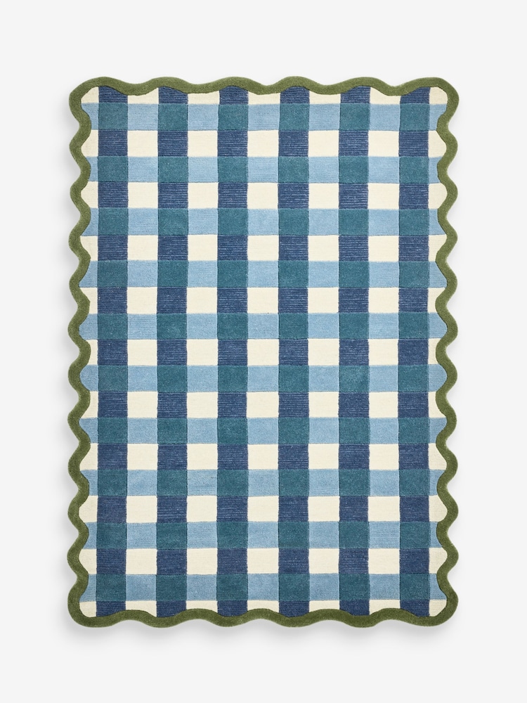 Lia Gold x Next Blue Gingham Scallop Wool Tufted Rug - Image 5 of 5 Lia Gold x Next Blue Gingham Scallop Wool Tufted Rug - Image 5 of 5