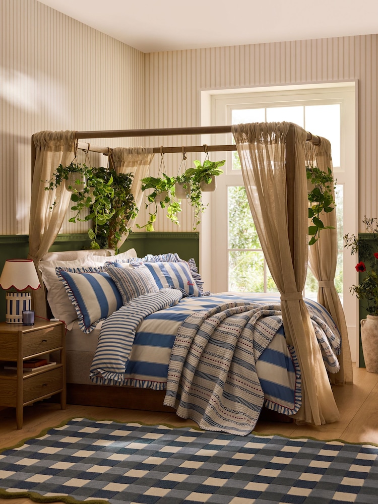 Lia Gold x Next Blue Malfadine Stripe Ruffle Duvet Cover and Pillowcase Set - Image 1 of 5 Lia Gold x Next Blue Malfadine Stripe Ruffle Duvet Cover and Pillowcase Set - Image 1 of 5